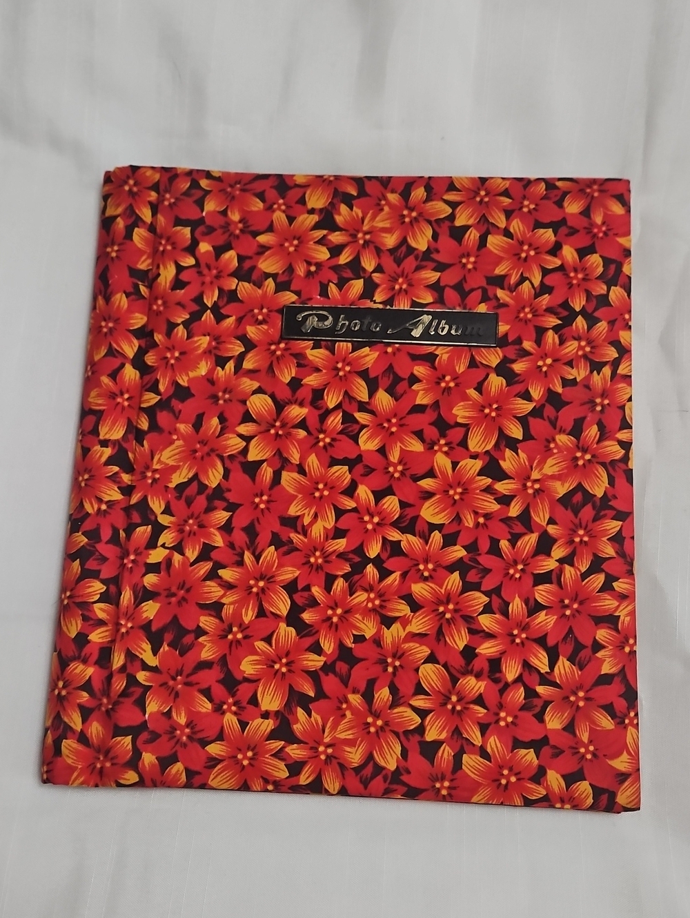 Vintage Red Floral Fabric Photo Album Scrap Book Spiral Bound Groovy